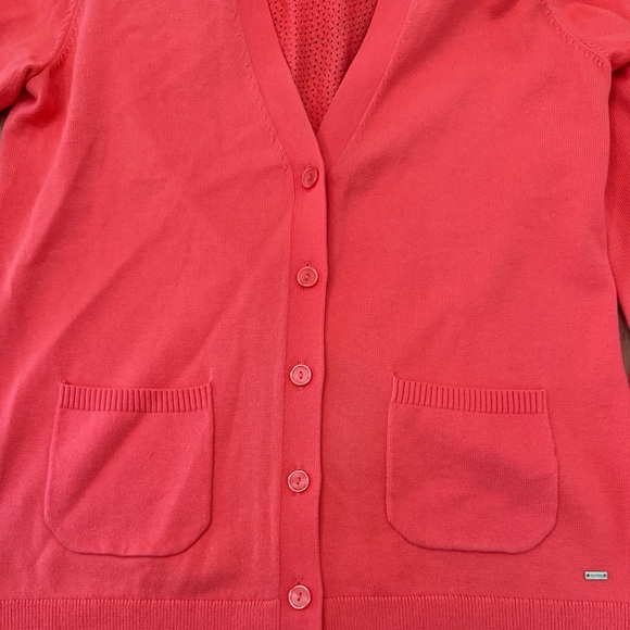 Women’s Tommy Hilfiger Coral Fall Button Down Cardigan with Pockets Logo Ribbed - Picture 6 of 7